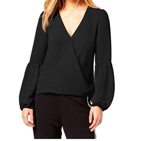 Bar III Womens Blouson Sleeve Black Blouse - Picture 1 of 11